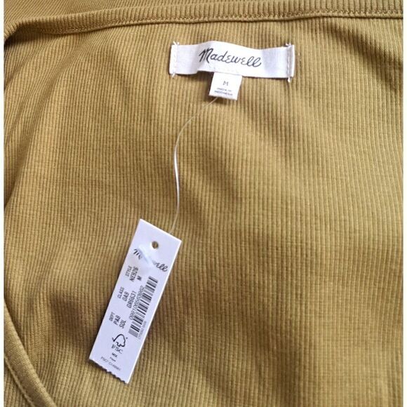 Madewell Womens Medium Mustard Green Shirt Deep Plunge Neck Cropped Top - Picture 2 of 7